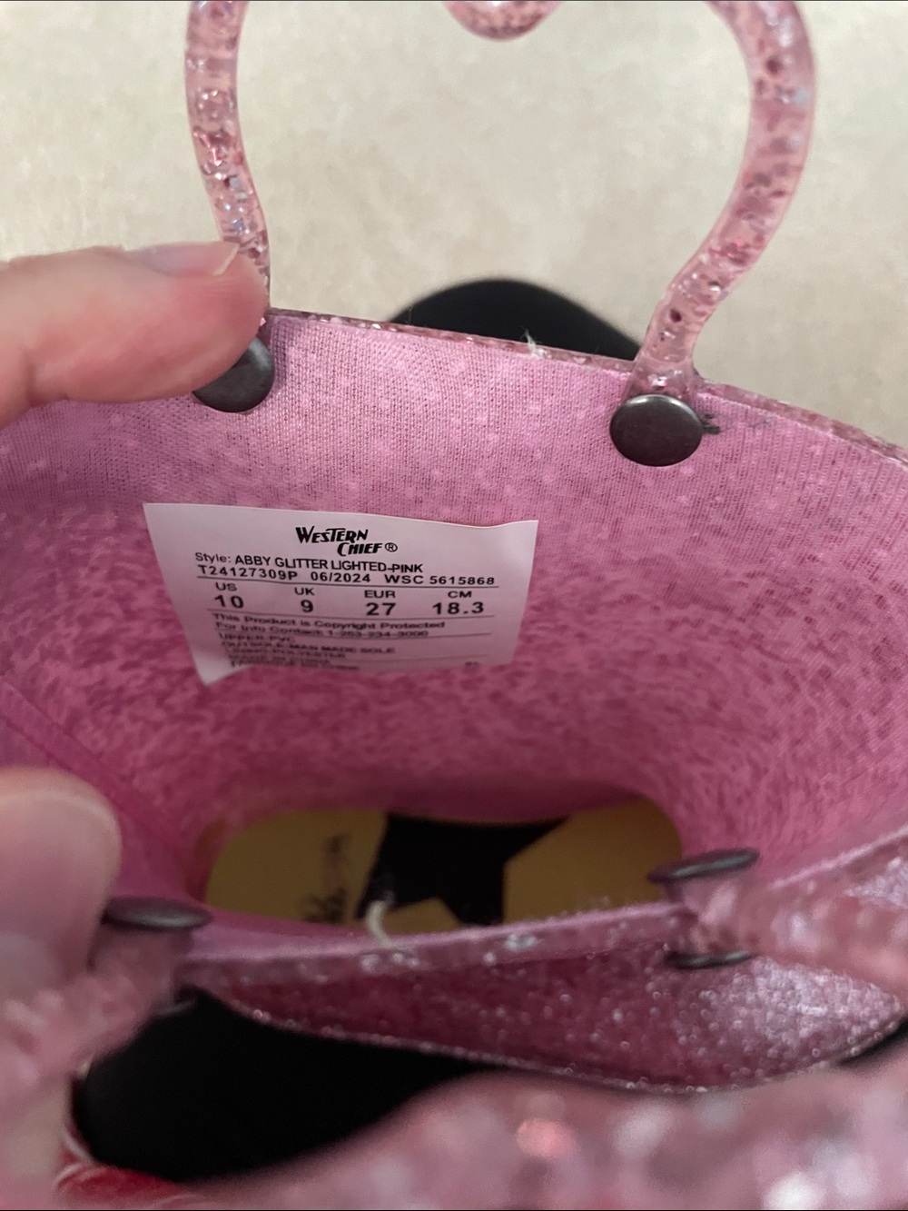 Western Chief Pink Glitter Kids Rain Boots - Picture 5 of 5